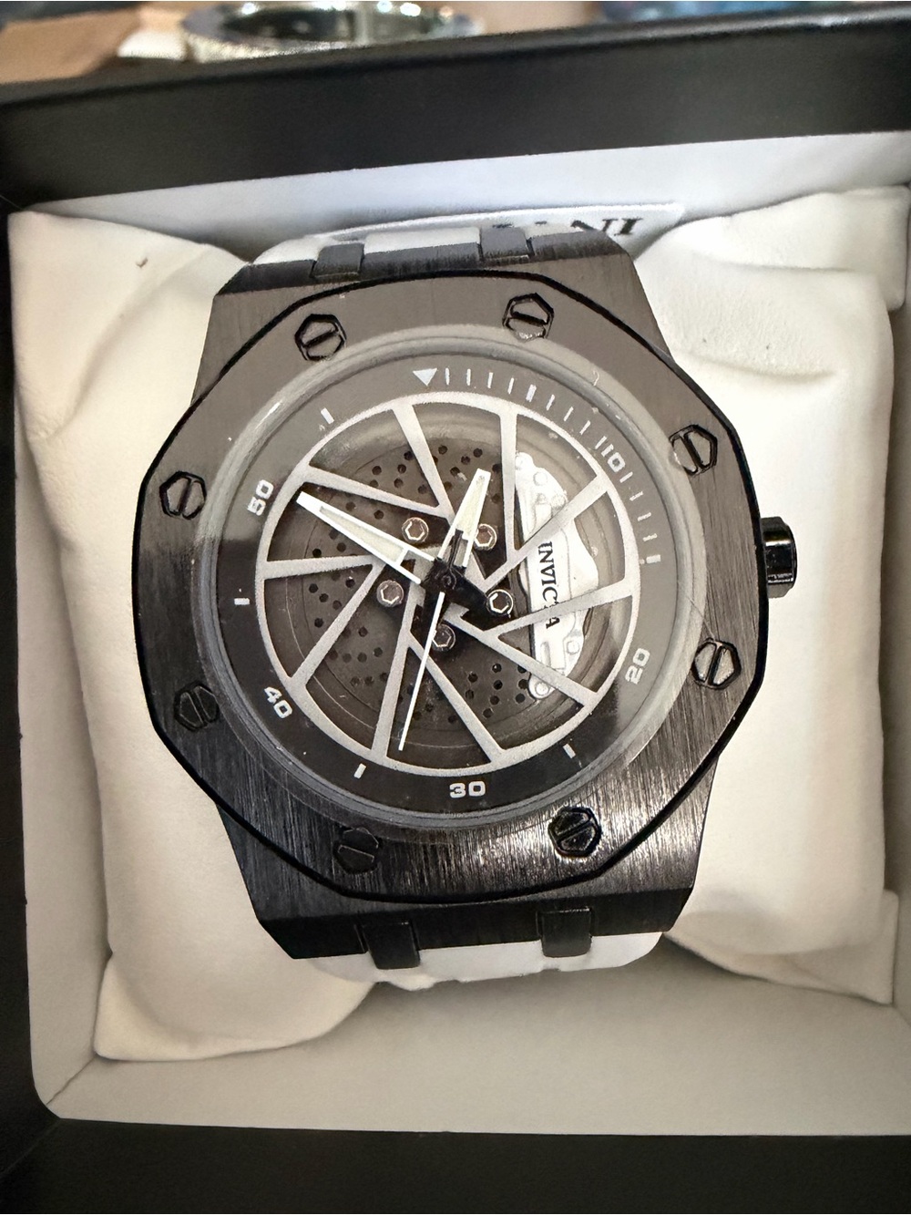 Invicta Men’s Speedway watch with skeleton dial and black automotive rim- 42mm
